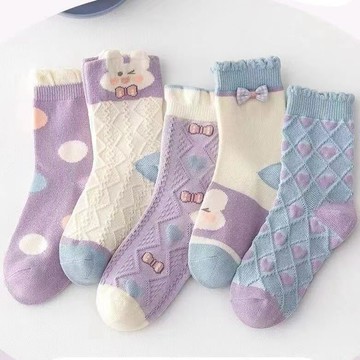 Healthy Baby 兒童襪子女童襪春秋可愛花邊中筒襪小女孩秋季中大童寶寶百搭中腰女童襪子秋冬可愛保暖中筒襪純棉襪子