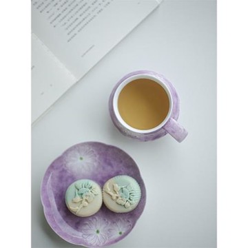 景德鎮釉下彩茶器女士茶杯蓋碗手繪雛菊清歡高溫豆蔻紫女神咖啡杯