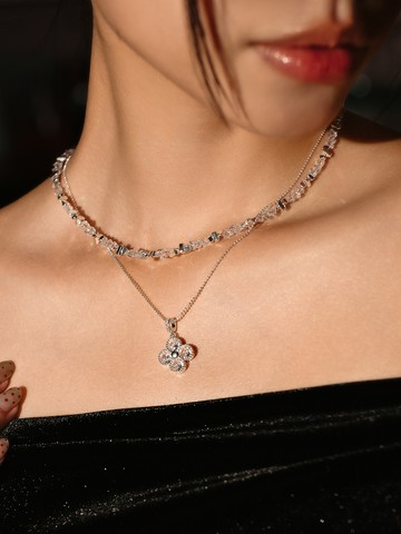 讓幸運環繞妳；雙鍊碎方塊幸運草項鍊