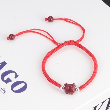 紫金砂朱砂十二生肖牛手鏈本命年紅繩女編織手繩純銀圓珠可調節男