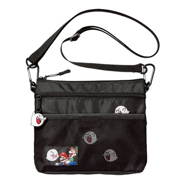 Nintendo 任天堂 瑪利歐側背小袋 卡通印花肩帶斜背包 男女通用  21 x 18 x 4cm  黑色  1個