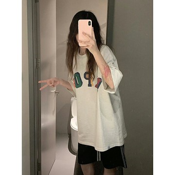 美式復古純棉短袖T恤女夏新款設計感小眾ins寬松oversize半袖上衣