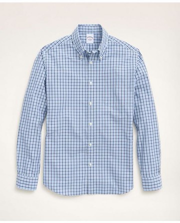 Brooks Brothers Men's Friday Shirt, Poplin Check | Blue | Size XS