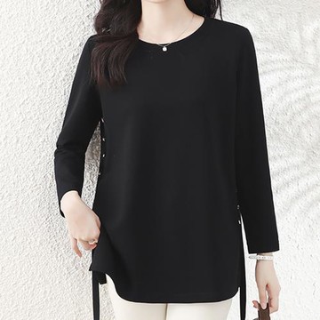 麗質達人 - 2572黑色圓領長袖上衣