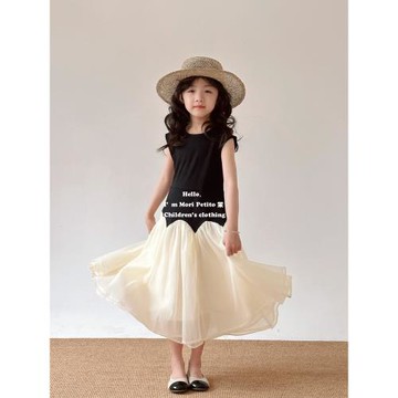 小眾輕奢女童背心裙人魚尾裙柔紗花邊拼接設計感赫本風中大童夏裝
