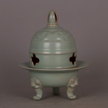 宋 汝窯青釉鏤空香 熏爐香爐 仿古瓷器古玩古董家居收藏復古擺件