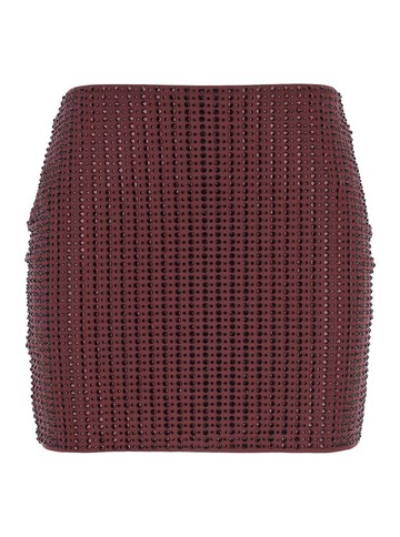 'Malibu Crystal' Bordeaux Skirt With All-Over Stud Embellishments In Tech Fabric Stretch Woman