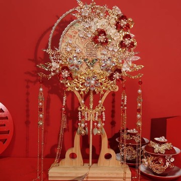 團扇結婚新娘秀禾diy材料包 中式出嫁喜扇明制手工婚扇子成品雙面