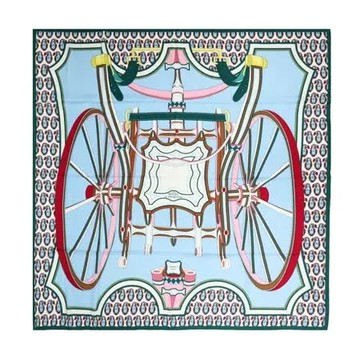 Hermes 愛馬仕Les Roues de Phaeton shawl 140喀什米爾羊絨披肩/方巾(水藍/綠)