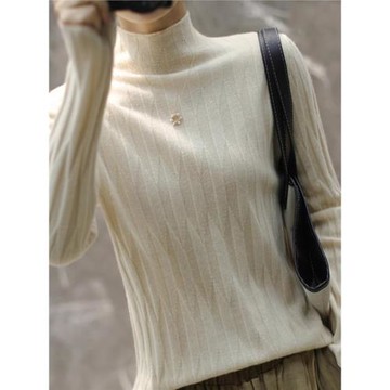 時尚高級感2025年新款秋季女裝法式設計半高領毛衣長袖針織打底衫