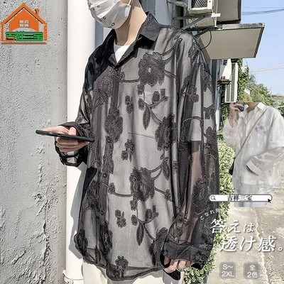 韓国 ファッション メンズ シースルー シャツ 花柄 クラシカル エレガント ゴスロリ V系 パーティー 二次会 カジュアルシャツ ビッグシルエット 通販 Lineポイント最大get Lineショッピング