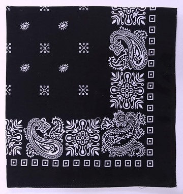 黑色佩斯利頭巾，21 x 20 英吋，RN17730，色牢度高，100% 純棉，適合贈禮。