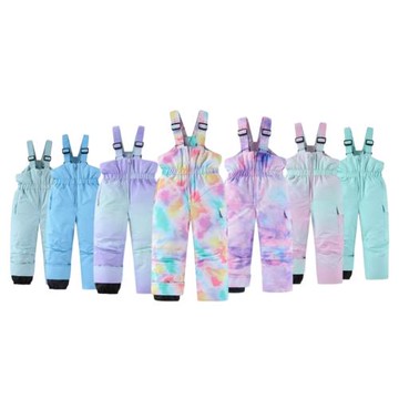 外貿新款原單兒童背帶滑雪褲夾棉厚款花苞褲出口美國尾單雪鄉裝備