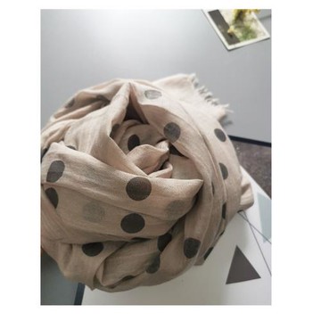 春秋質感圓點圍巾 優雅文藝經典深灰波點柔軟空調披肩紗巾圍巾女