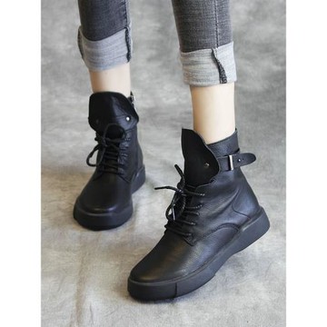 藝鞜2026秋季新款馬丁靴原創手工真皮女鞋歐美時尚短靴加絨棉靴女