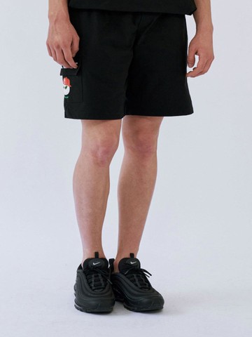 Go XO Hook Slice Woven Banded Waist Half Pants Bla