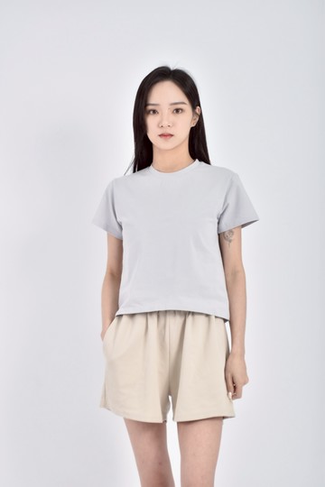 (S) the madre修身短版圓領藍色短袖上衣