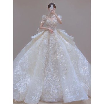 主婚紗禮服2026新款新娘高級質感孕婦大碼重工法式小個子高定拖尾