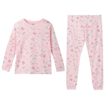 ONEDER 旺達棉品 兒童款 Hello Kitty 凱蒂長袖套裝 100%棉  120  粉紅色