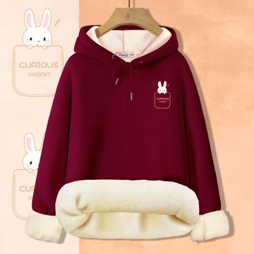 銀狐絨一體絨連帽衛衣女秋冬季加絨加厚2025年新款酒紅色顯白外套