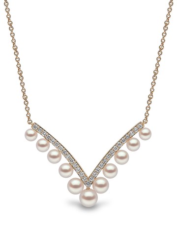 Yoko London - 18kt yellow gold Sleek Akoya pearl and diamond necklace - women - 18kt Yellow Gold/Diamond/Pearl - One Size