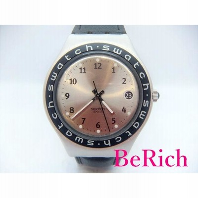 激安通販サイト Swatch スウォッチ メンズ 黒 レザー SS 文字盤 シルバー 腕時計 時計