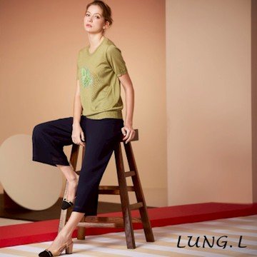 LUNG.L林佳樺 藍色厚雪紡飄逸九分闊腿褲LR85E