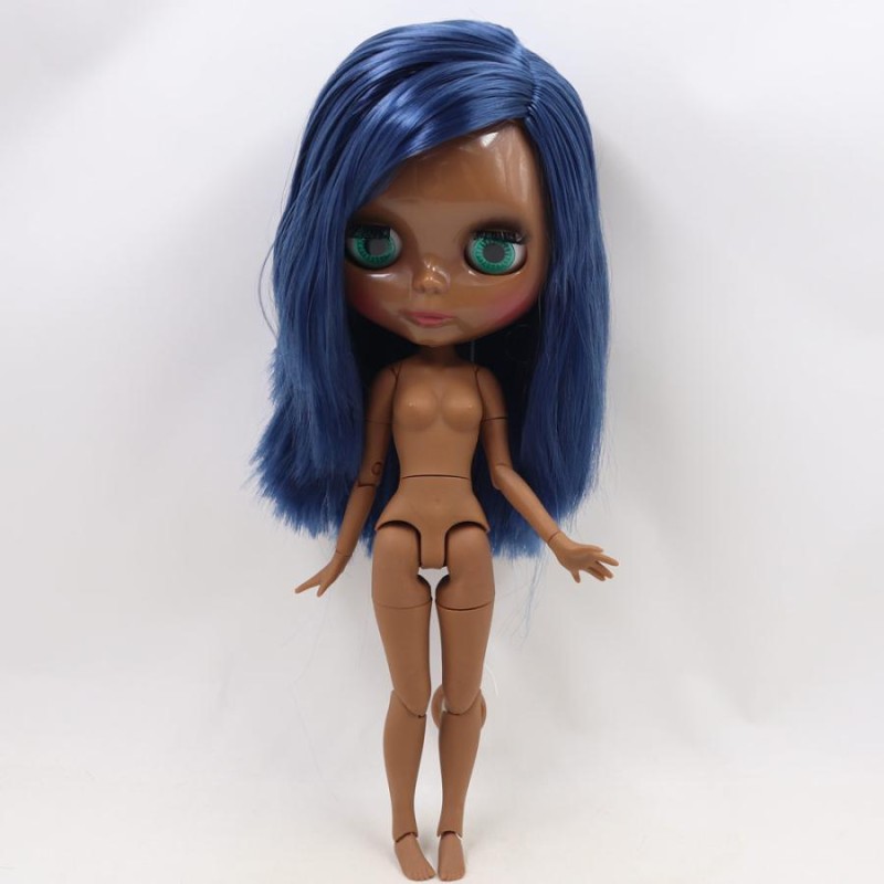 ブライス人形bl6221,関節ボディ,青い髪,スーパーブラックとタンの肌,1