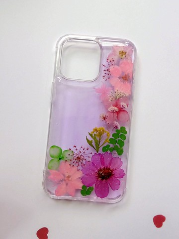 手作押花手機保護殼| iPhone 13 Pro | 紫色戀