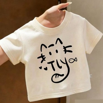 Mimo⭐寶寶短袖T恤夏季可愛貓咪圖案男女童純棉短袖兒童百搭上衣