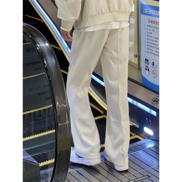 米白色冰絲褲子男夏季薄款休閑西褲垂墜感高級感闊腿直筒西裝長褲