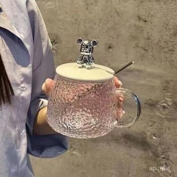 小熊杯子ins高顔值茶杯簡約早餐玻璃杯帶蓋可愛馬克杯大肚水杯 YWBL