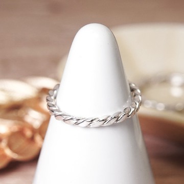 925純銀 方晶格 細麻花戒 銀白 女生戒指 男生戒指 尾戒