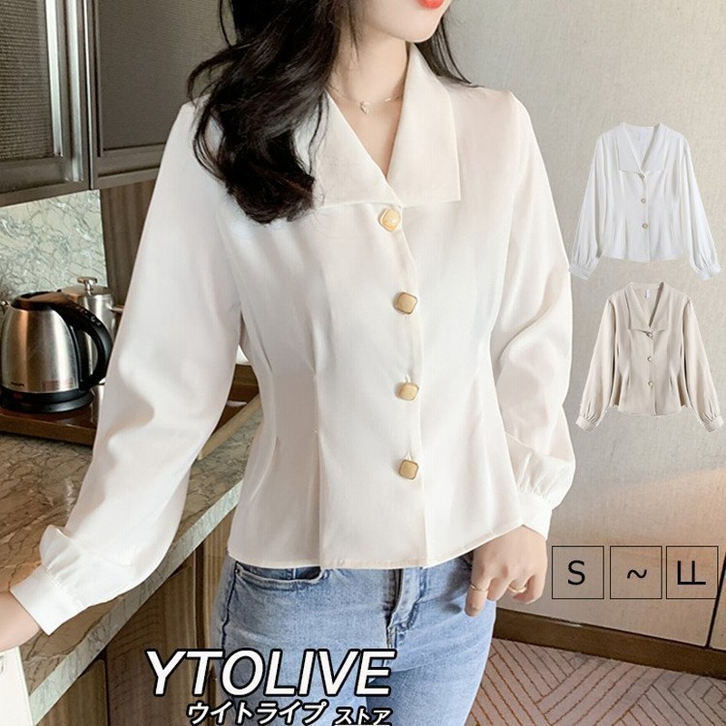シャツ ブラウス 襟付き タック 長袖 白ブラウス シフォン 春 春服 春物 レディース 通販 Lineポイント最大get Lineショッピング
