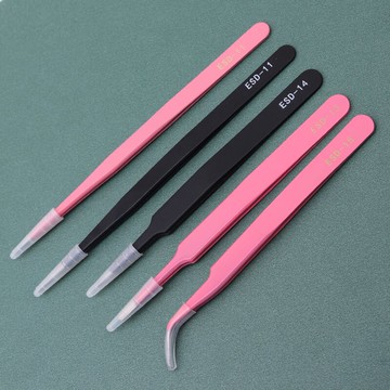 不銹鋼鑷子防靜電尖頭彎嘴黑色加厚款居家維修美甲燕窩挑毛鑷子