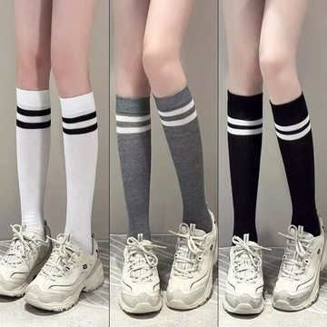 🔥臺灣出🔥學院風小腿襪簡約灰色運動中筒襪二槓半筒襪女顯瘦堆堆襪條紋襪子