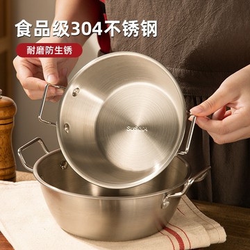 不鏽鋼雙耳碗早餐燕麥水果沙拉碗加厚大容量料理碗卡皮巴拉勺子