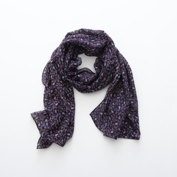 春秋新款女士深紫色花卉羊毛圍巾 長款休閑披肩圍巾百搭