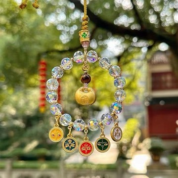 💗台灣現貨 開光五路財神小金陀 招財避邪掛件 絢彩水晶吊墜平安招財飾品