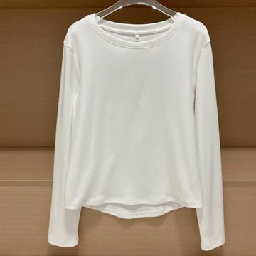 軟糯柔軟白色德絨打底衫女西裝內搭加絨圓領長袖t恤修身簡約上衣