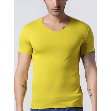 無痕短袖莫代爾純棉男士t恤修身休閑純色運動V領半袖打底透氣大碼