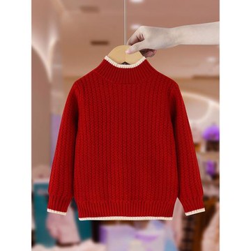 女童毛衣2025秋冬新款兒童裝洋氣紅色小女孩針織衫打底衣保暖上衣