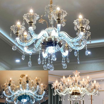 歐式智能聲控水晶吊燈輕奢客廳餐廳臥室家用蠟燭燈臂發光別墅燈具