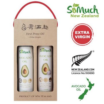 【壽滿趣-Somuch】紐西蘭頂級冷壓初榨酪梨油禮盒-原味+蒜香風味/亞麻仁(250mlx2)