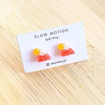 富士山太陽耳環/耳夾 紅 抗過敏醫療鋼