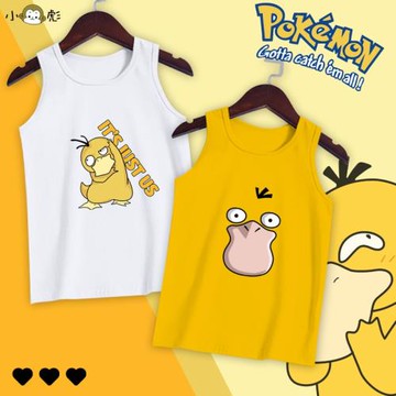 精靈寶可夢可達鴨哥達鴨聯名純棉背心男女兒童裝學生款無袖t恤衫