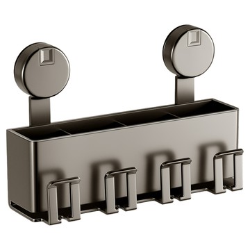 吸盤式牙刷架 4人款 槍灰色 太空鋁材質 免打孔安裝 家庭浴室收納  1個