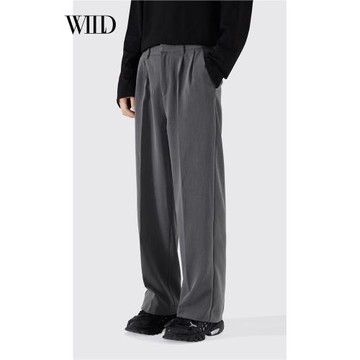 灰色闊腿褲男 秋季潮流新款時尚顯瘦休閑褲 百搭帥氣寬松直筒西褲