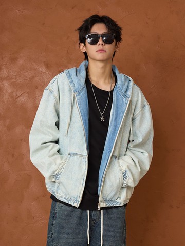 潮流水洗霧染牛仔薄外套