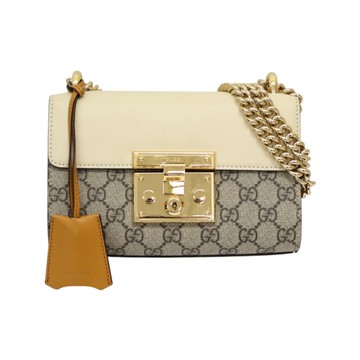 GUCCI 古馳 烏木色 GG Supreme帆布 Padlock 小號 肩背包 409487 【二手名牌BRAND OFF】